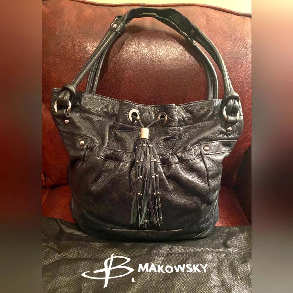 REDUCED!! NWOT B. Makowsky Black Leather HOBO Bag
